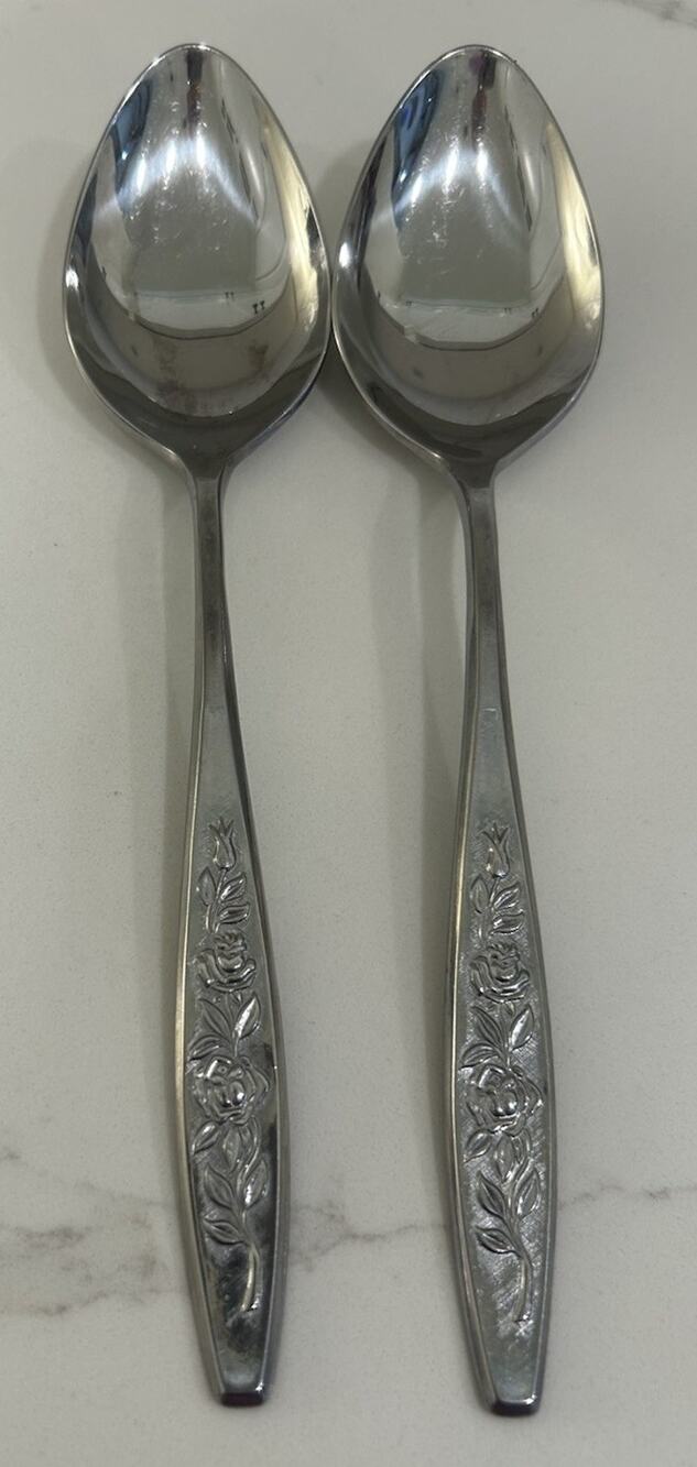 Eldan ELD18 Set Of 2 Solid Serving Spoons MAY ROSE Textured Roses Stainless MCM